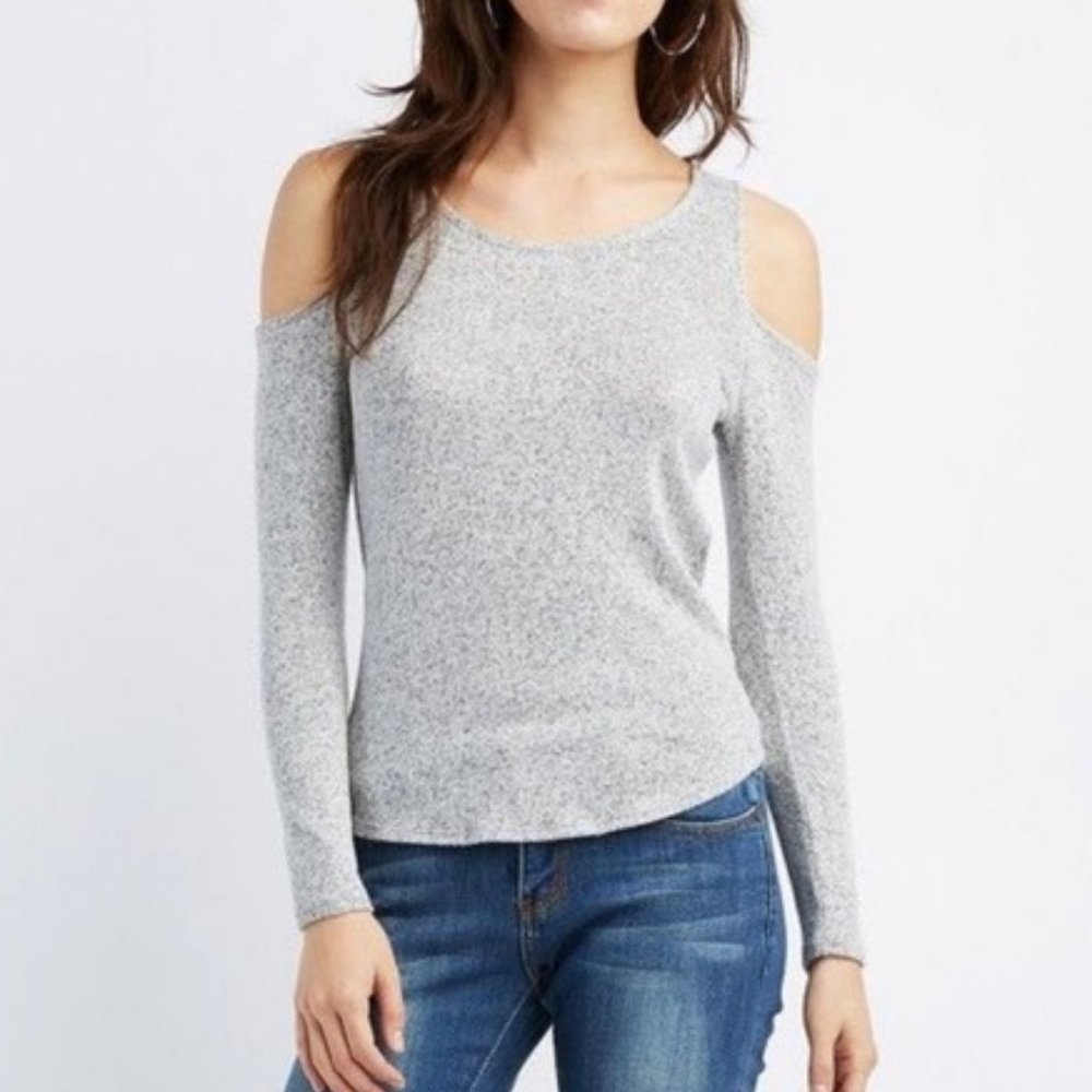 Heather Gray Super Soft Cold Shoulder Knit Top